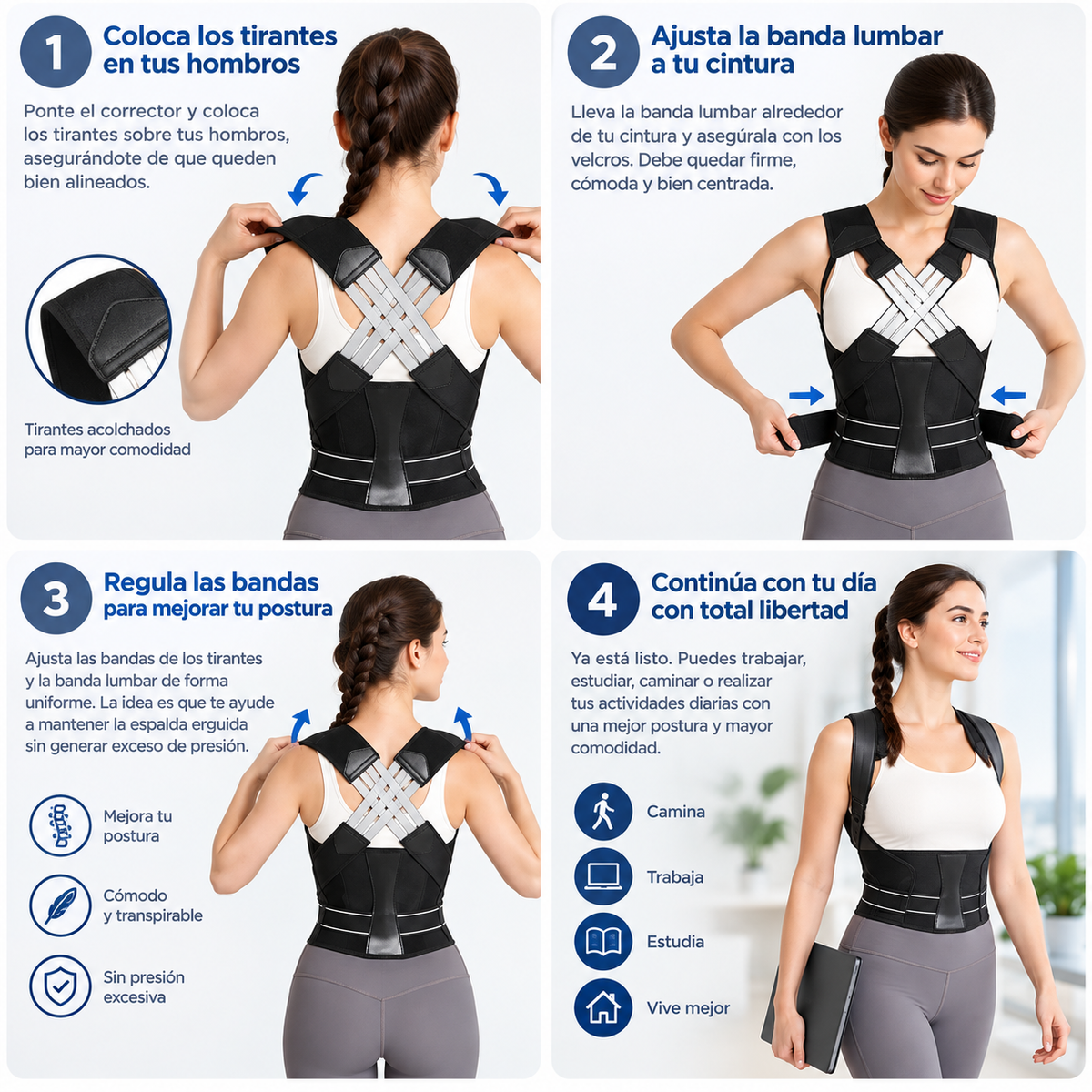 POSTURE DAILY® CORRECTOR DE POSTURA CON SOPORTE LUMBAR ¡MEJORA TU POSTURA DÍA A DÍA!
