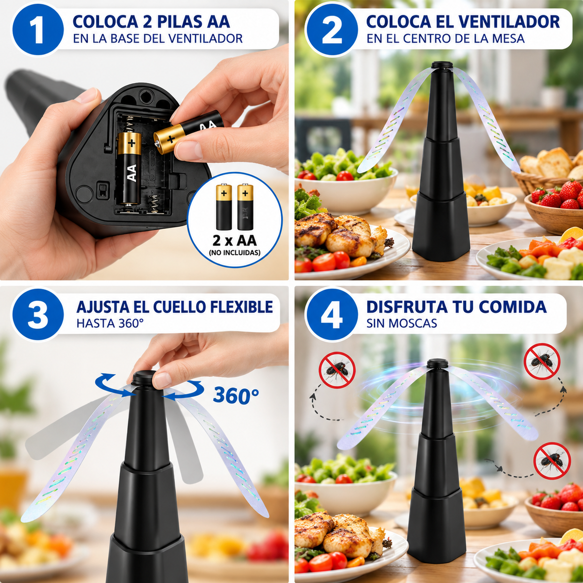 FLY FREE TABLE® VENTILADOR REPELENTE DE MOSCAS ¡QUITA MOSCAS SIN VENENO!