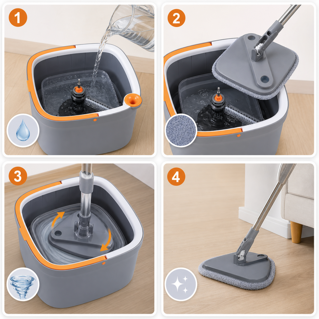 SPIN CLEAN PRO® TRAPEADOR GIRATORIO 360 CON BALDE ¡Limpia mejor sin tocar agua sucia!