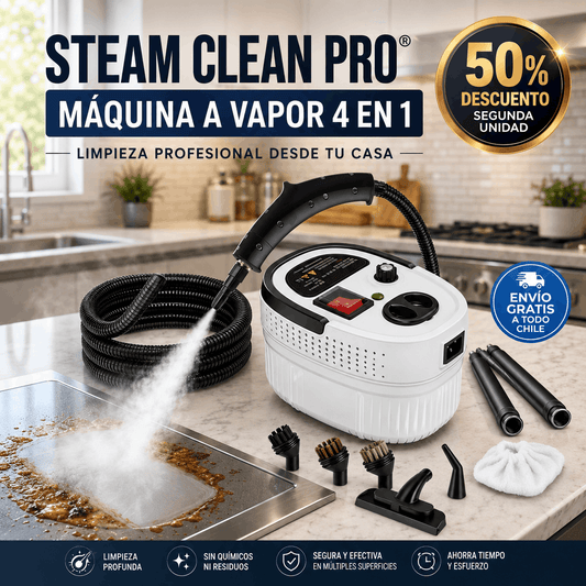 STEAM CLEAN PRO® MÁQUINA A VAPOR 4 EN 1 - ¡Limpieza profesional desde tu casa!