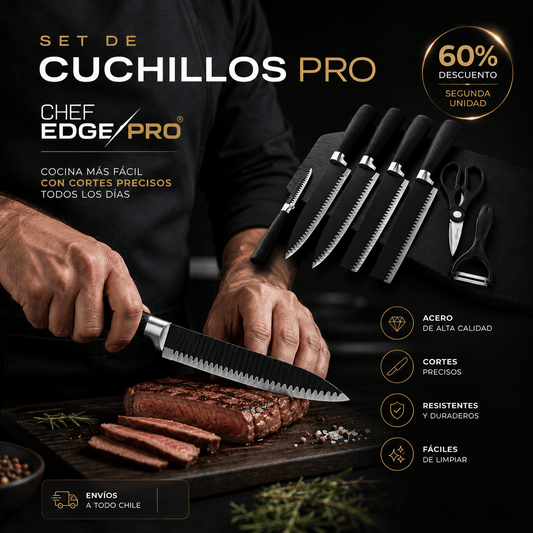 CHEF EDGE PRO® SET DE CUCHILLOS PRO ¡Cortes precisos todos los días!