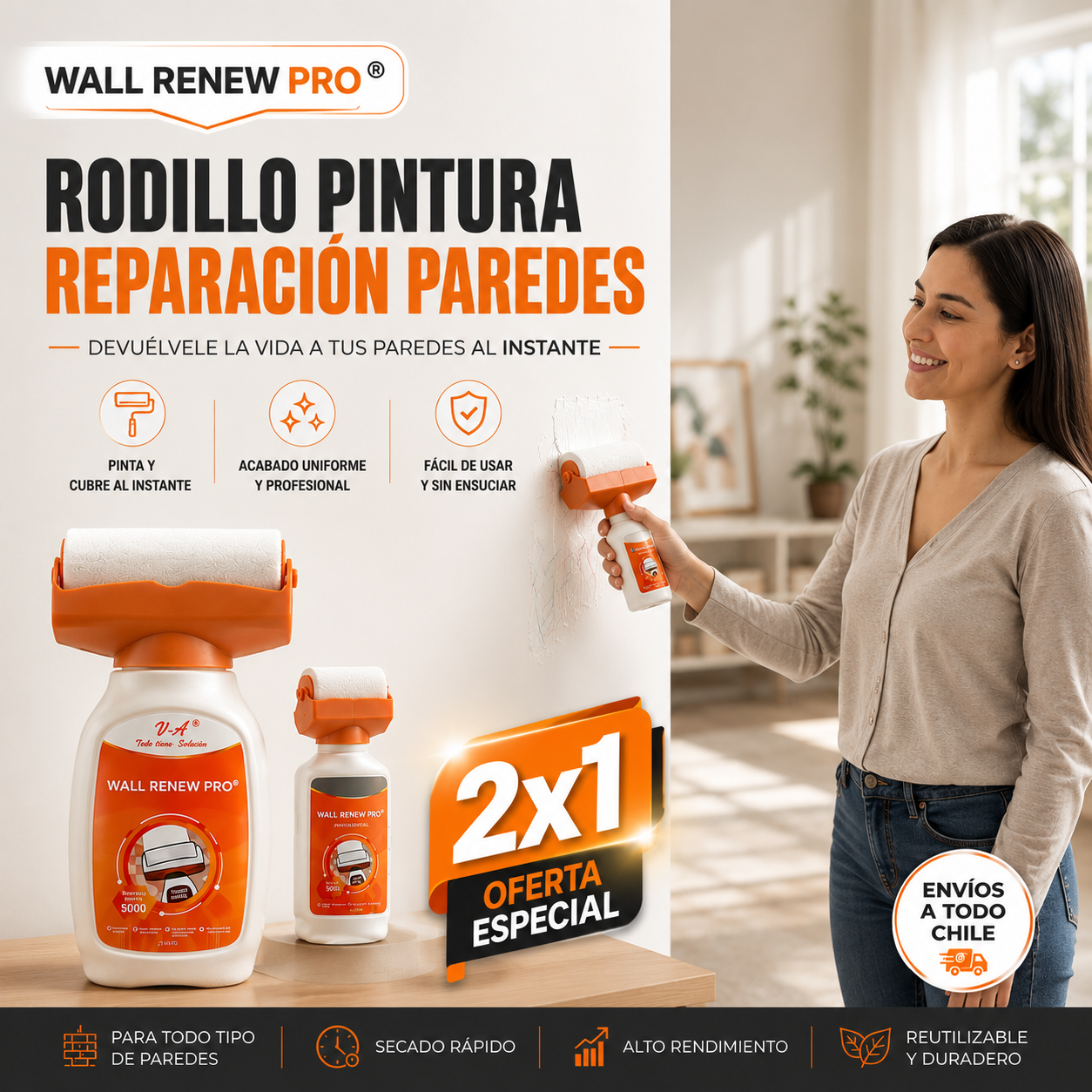 WALL RENEW PRO® RODILLO PINTURA REPARACIÓN PAREDES ¡Devuélvele la vida a tus paredes!