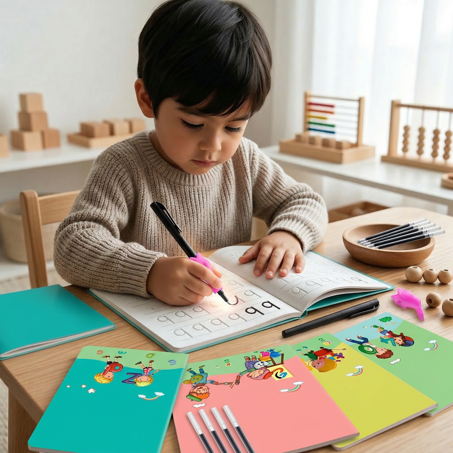 CUADERNOS MÁGICOS DE CALIGRAFÍA Casa Montessori® - ¡PACK 4 LIBROS + 10 RECARGAS!