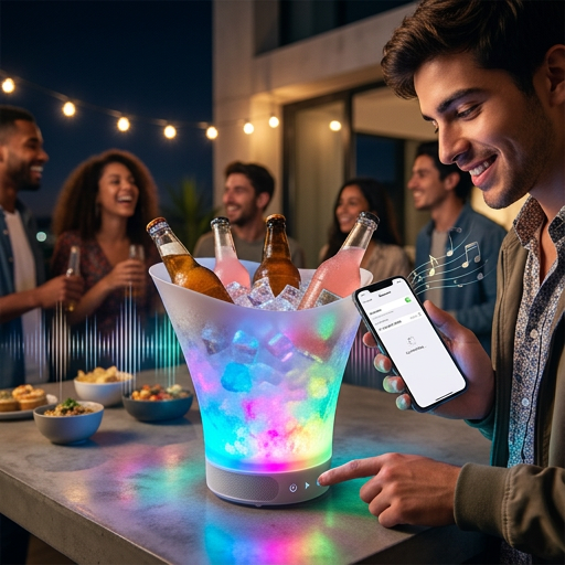 PARTY GLOW BUCKET® HIELERA CON LUZ Y PARLANTE BLUETOOTH ¡El secreto de una fiesta memorable!