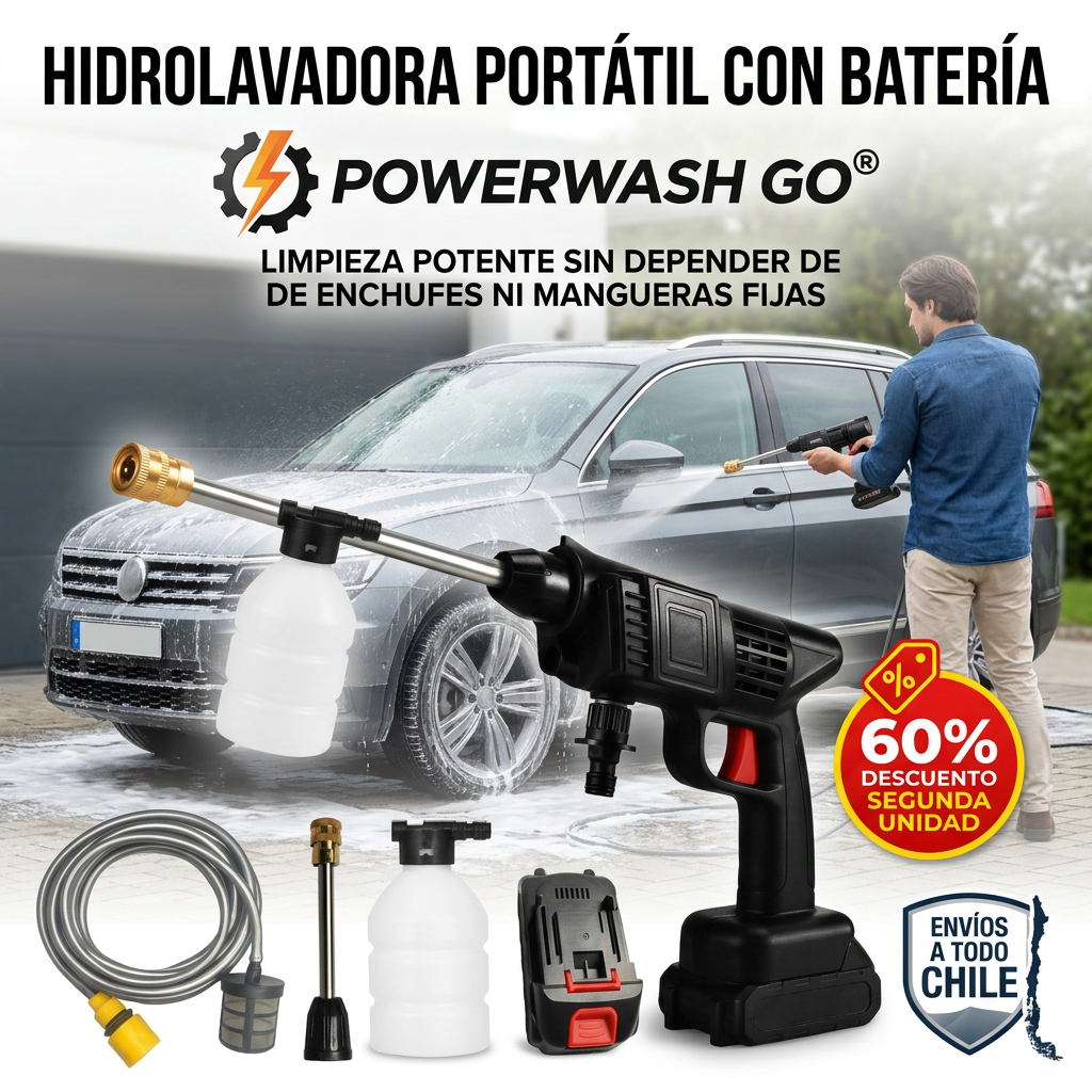 POWERWASH GO® HIDROLAVADORA PORTÁTIL CON BATERÍA ¡Limpieza potente sin enchufes!