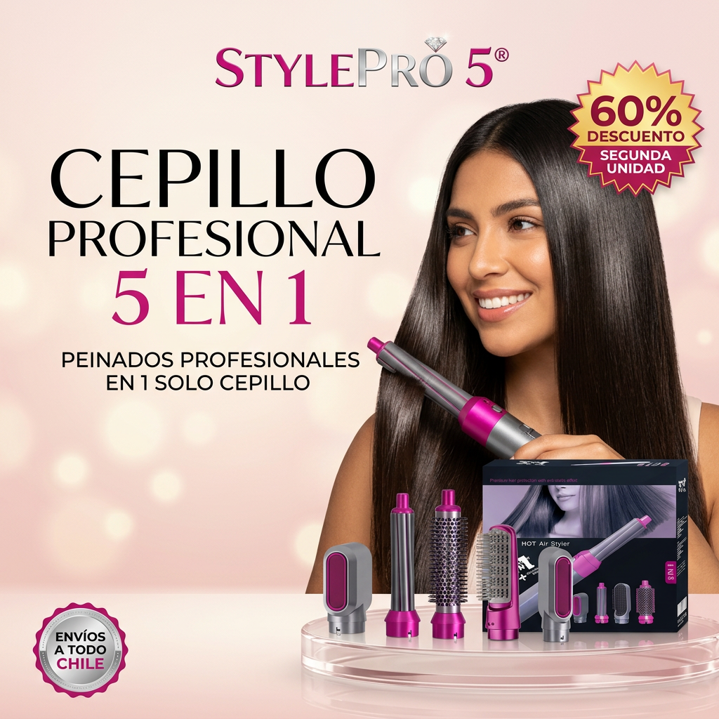 STYLEPRO 5® CEPILLO PROFESIONAL 5 EN 1 ¡Peinados profesionales en 1 solo cepillo!