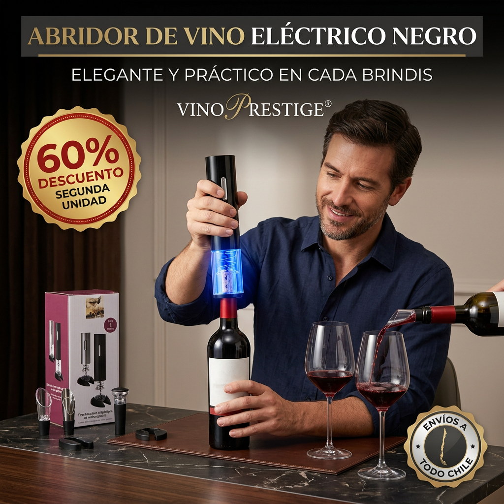 VINO PRESTIGE® ABRIDOR DE VINO ELÉCTRICO ¡Elegante y práctico!