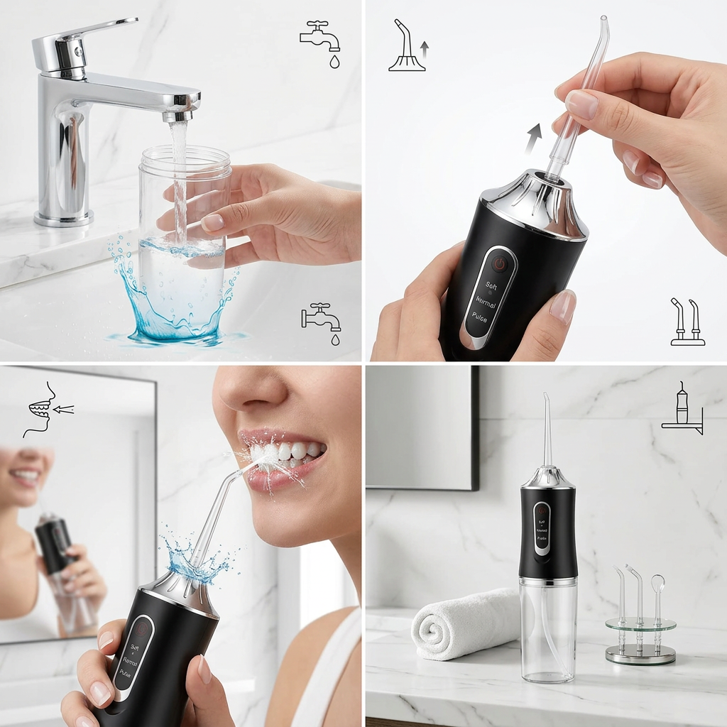 WATERPULSE® IRRIGADOR BUCAL PORTÁTIL + ¡BLANQUEADOR DENTAL GRATIS! ¡Limpieza dental REAL!