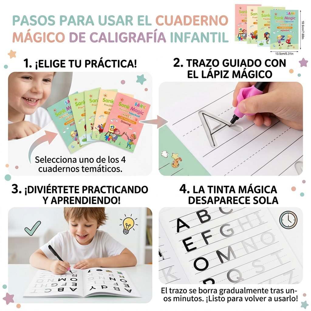 CUADERNOS MÁGICOS DE CALIGRAFÍA Casa Montessori® - ¡PACK 4 LIBROS + 10 RECARGAS!