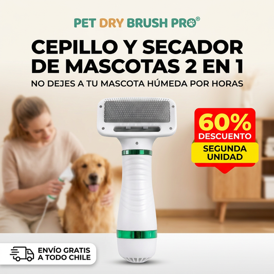 PET DRY BRUSH PRO® CEPILLO Y SECADOR DE MASCOTAS 2 EN 1 ¡No dejes a tu mascota húmeda!