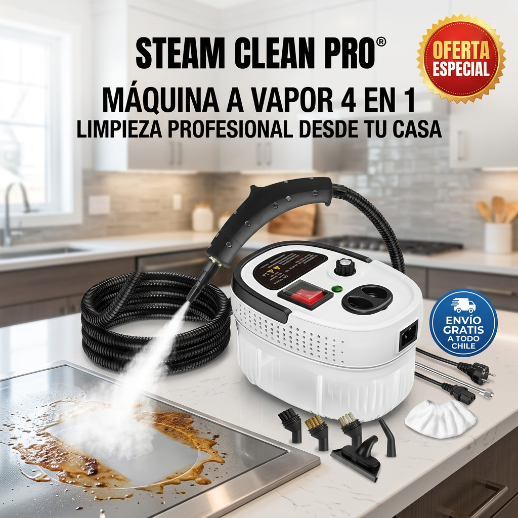 STEAM CLEAN PRO® MÁQUINA A VAPOR 4 EN 1 Limpieza profesional desde tu casa
