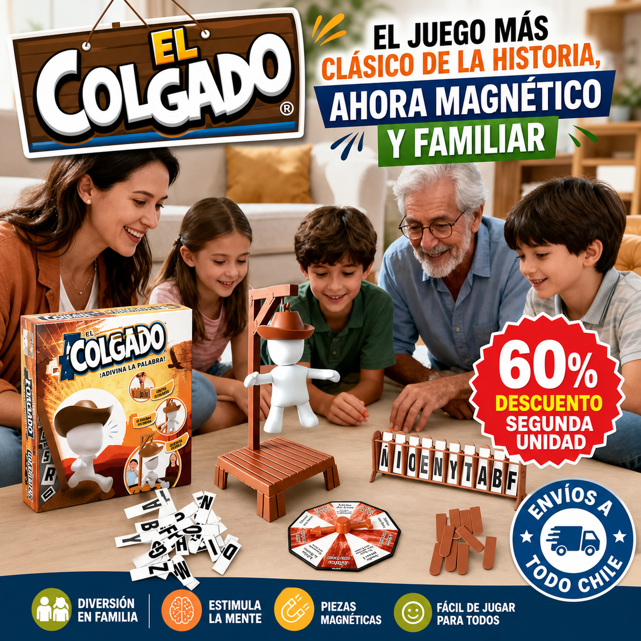 EL COLGADO MAGNÉTICO® JUEGO DE PALABRAS FAMILIAR Un clásico, ahora magnético y familiar