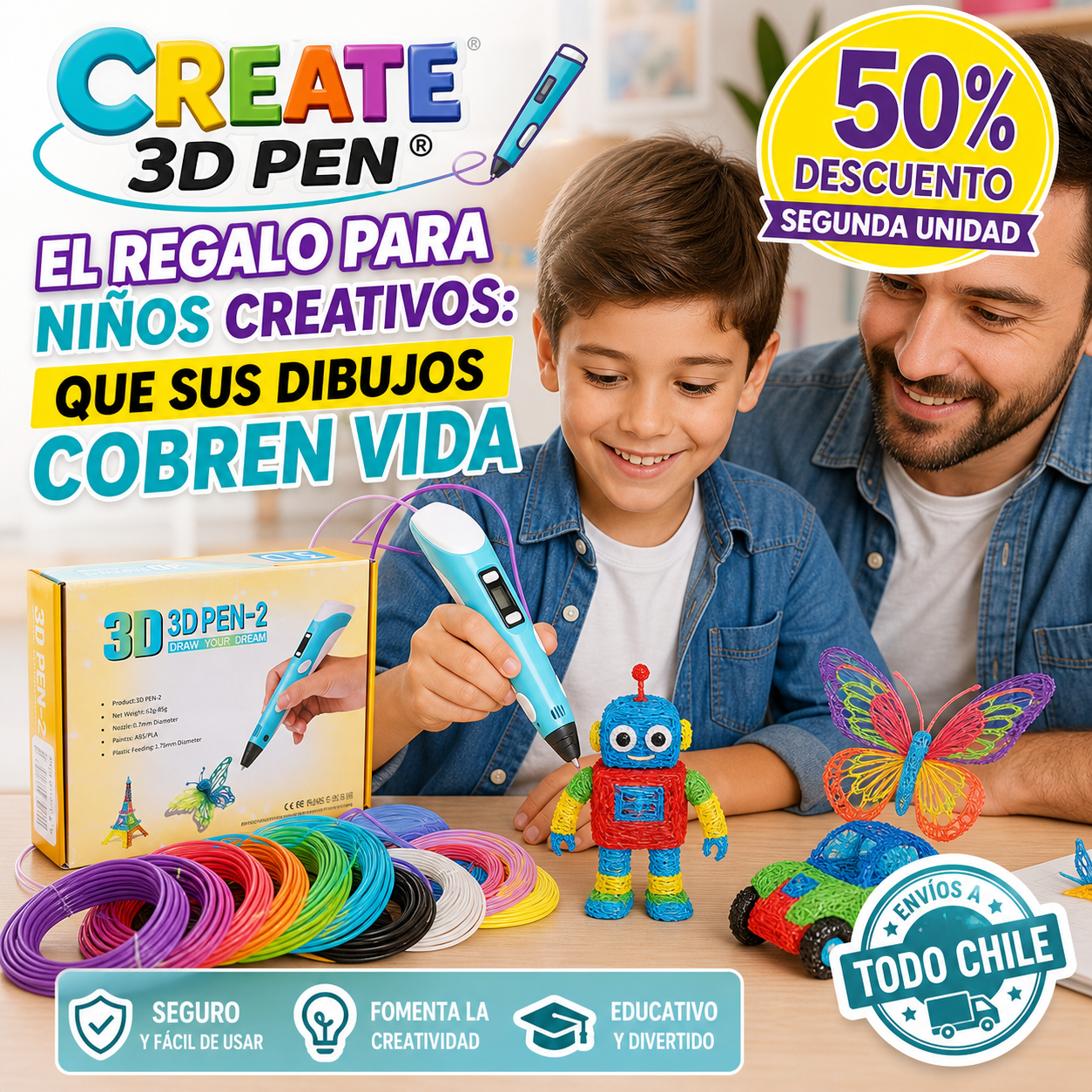 MAGIC 3D PEN® LÁPIZ IMPRESORA 3D CON FILAMENTOS ¡Que sus dibujos cobren vida!