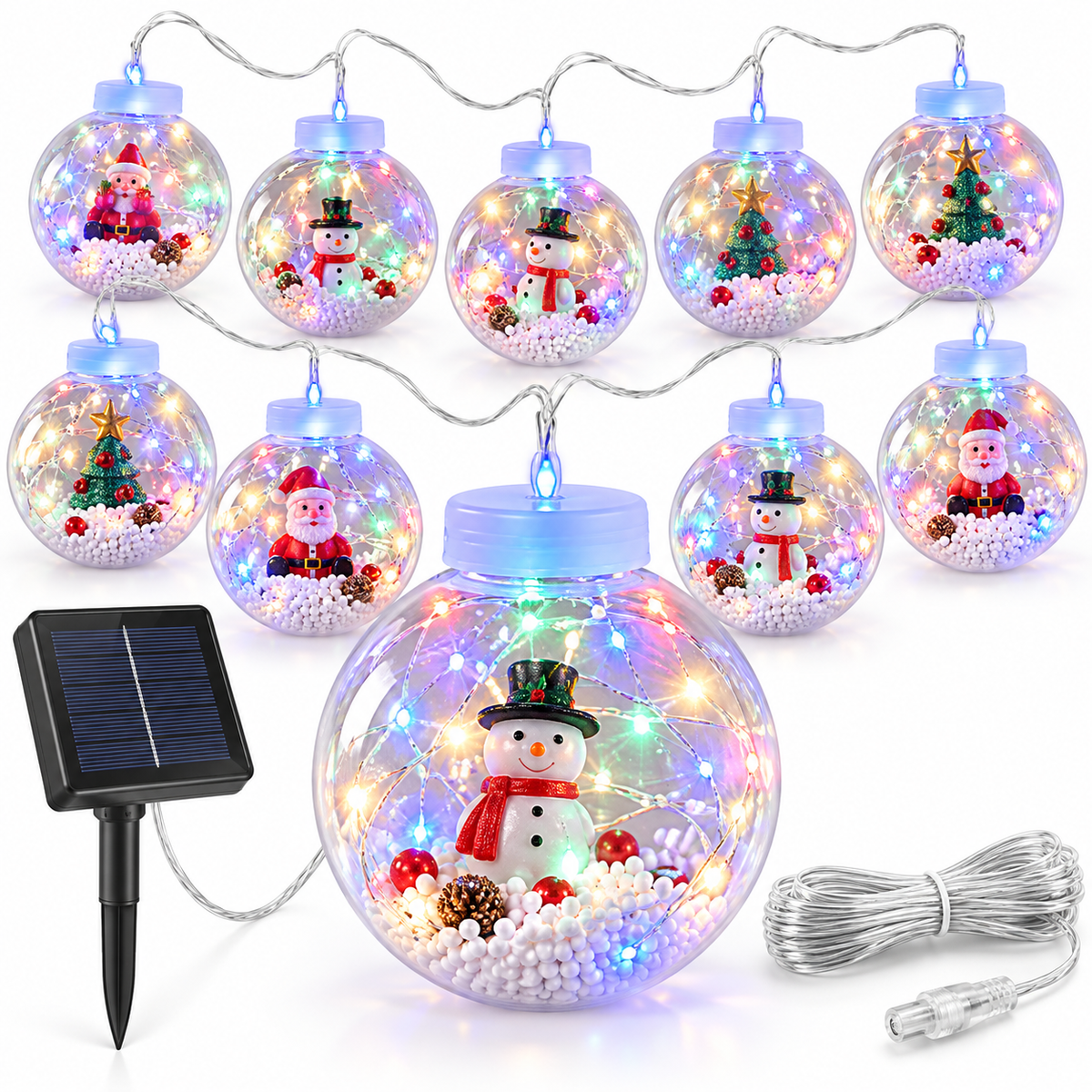 SOLAR CHRISTMAS GLOW 10 ESFERAS NAVIDEÑAS LED SOLAR ¡HAZ QUE TU NAVIDAD BRILLE!