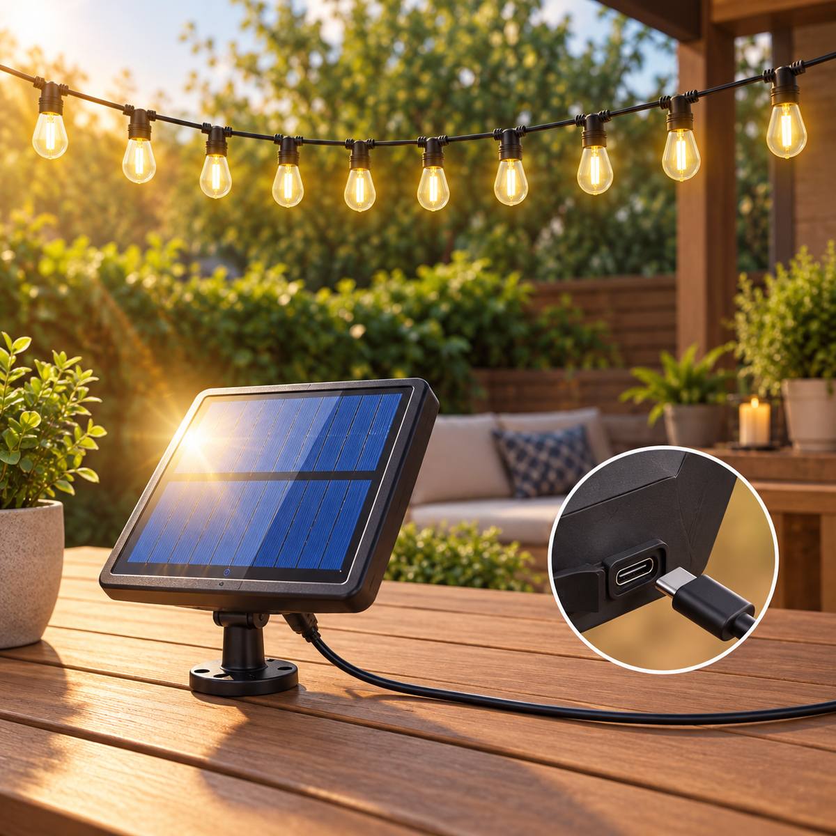DUAL GLOW 10® GUIRNALDA SOLAR 10M + CARGA USB-C ¡AMBIENTES CÁLIDOS SIN GASTAR DE MÁS!