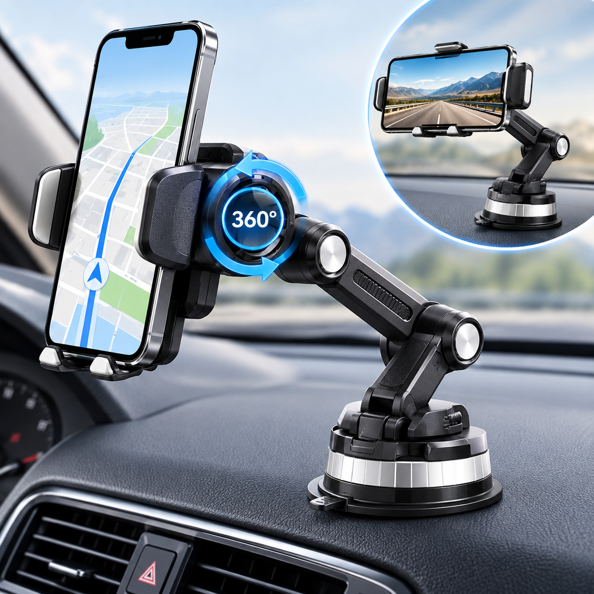 BIG TRUCK SOPORTE DE CELULAR 360° PARA AUTO ¡CÓMODO Y SEGURO!
