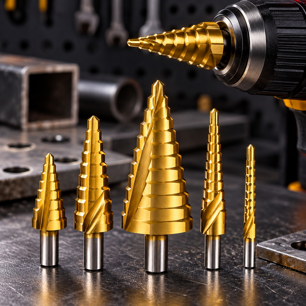 STEPDRILL PRO 5 SET DE 5 BROCAS ESCALONADAS UNA BROCA. VARIOS DIÁMETROS.
