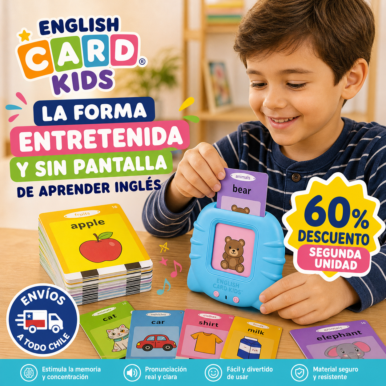 ENGLISH CARD KIDS® LECTOR TARJETAS ESPAÑOL - INGLÉS -¡ La forma entretenida y efectiva de aprender inglés