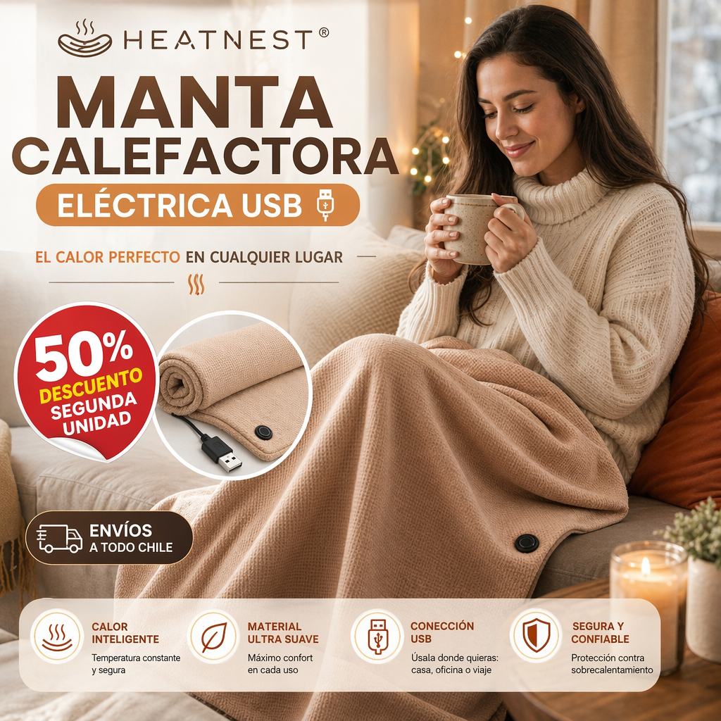 HEATNEST® MANTA CALEFACTORA ELÉCTRICA USB ¡Calor perfecto en cualquier lugar!