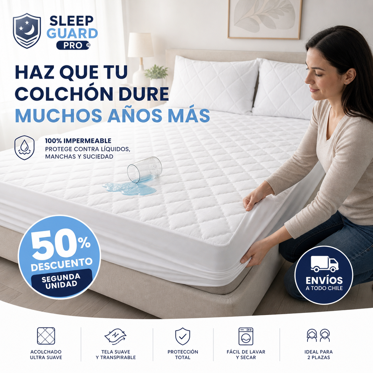 SLEEP GUARD PRO® CUBRE COLCHÓN IMPERMEABLE 2 PLAZAS