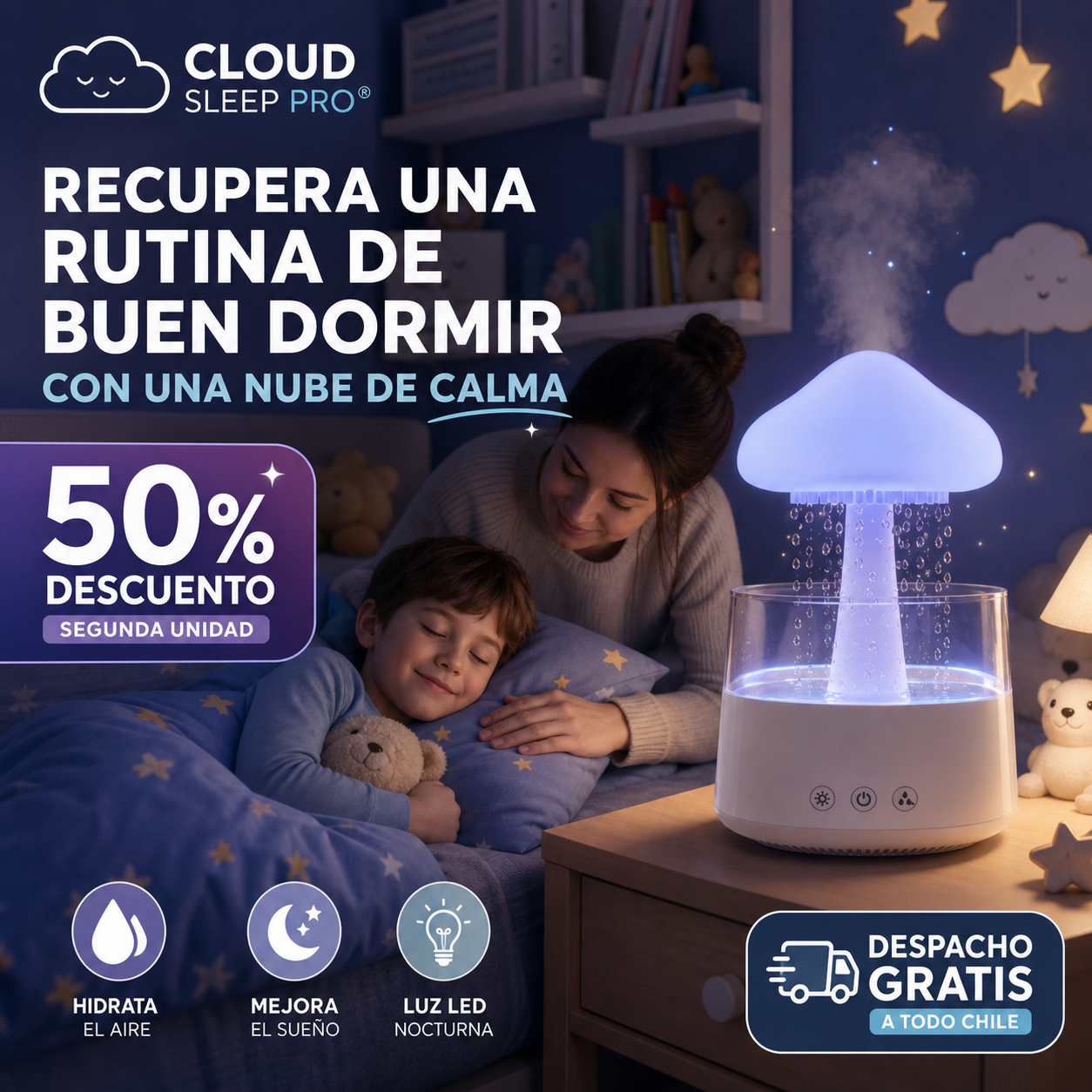 CLOUD SLEEP PRO® HUMIDIFICADORA LARGA NUBE DE LLUVIA Buen dormir en una nube de calma