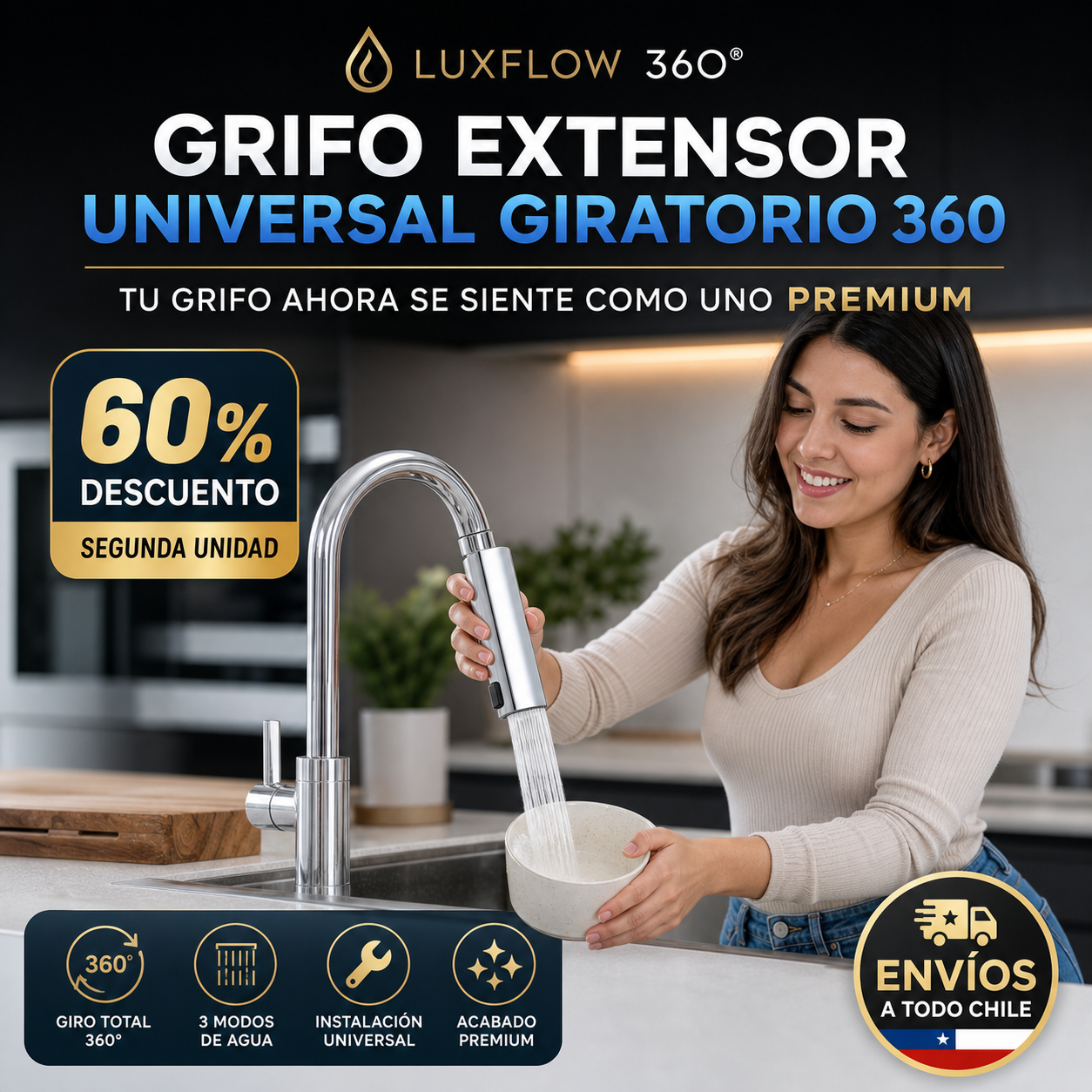 LUXFLOW 360® GRIFO EXTENSOR UNIVERSAL GIRATORIO 360