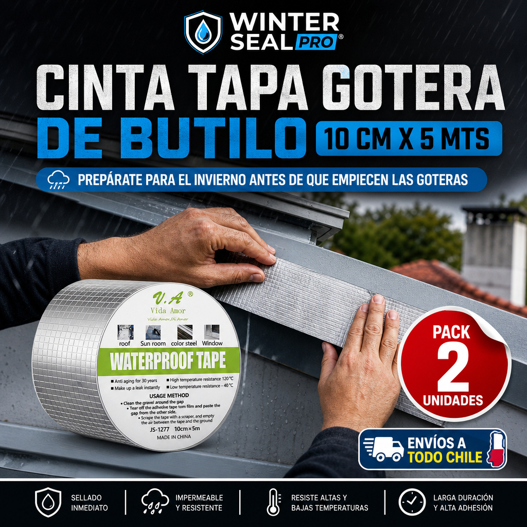 WINTER SEAL® CINTA DE BUTILO 10 CM X 5 MTS ¡Prepárate para las goteras antes que lleguen!