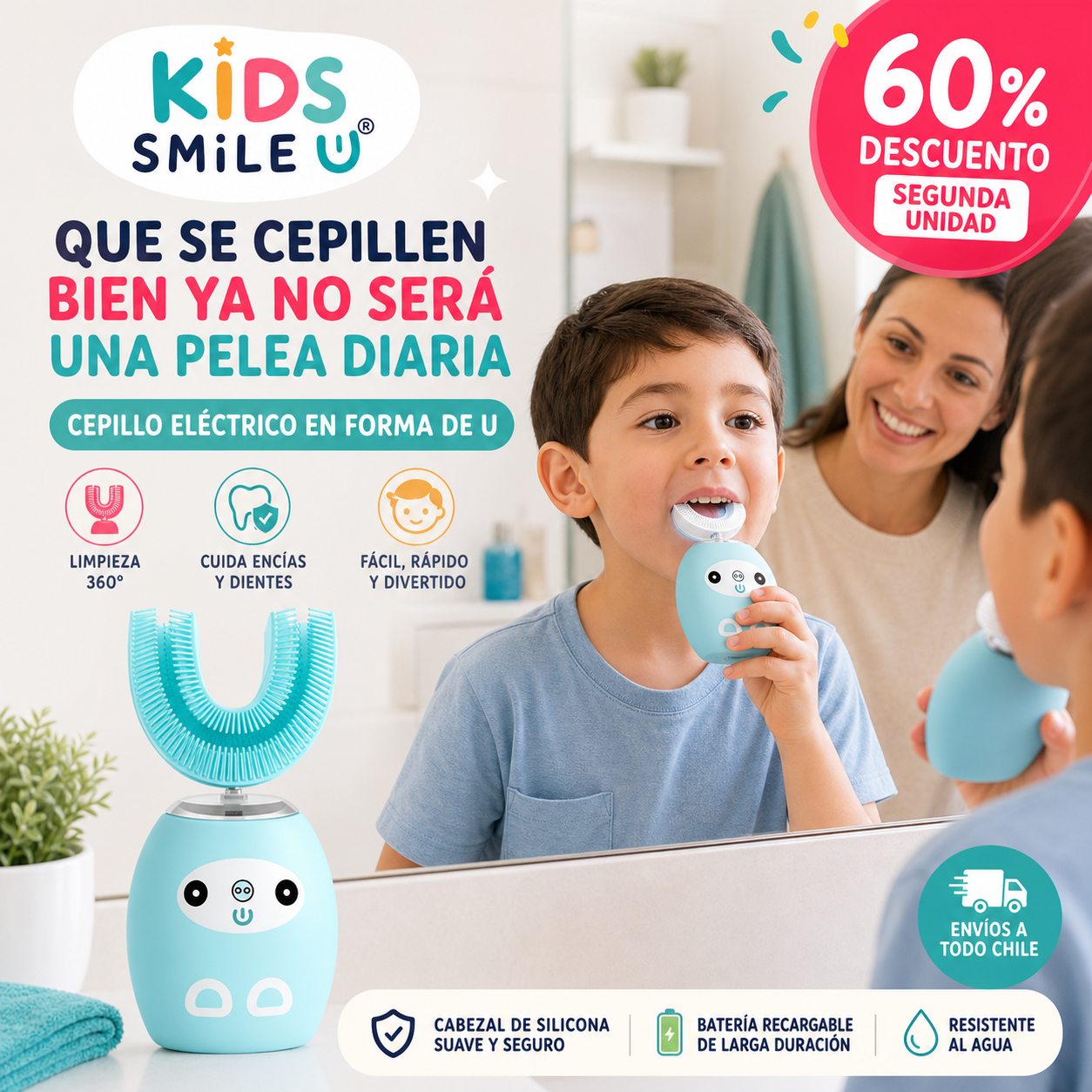 KIDS SMILE U® CEPILLO DE DIENTES ELÉCTRICO EN U PARA NIÑOS