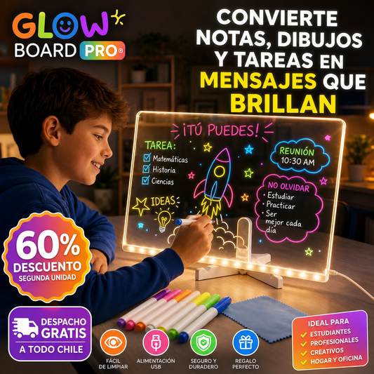 GLOW BOARD PRO® PIZARRA MÁGICA LED ACRÍLICA 20X30 ¡Mensajes que brillan!
