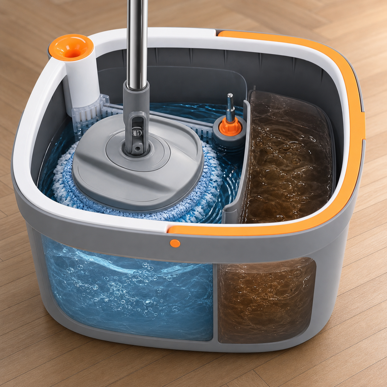 SPIN CLEAN PRO® TRAPEADOR GIRATORIO 360 CON BALDE ¡Limpia mejor sin tocar agua sucia!