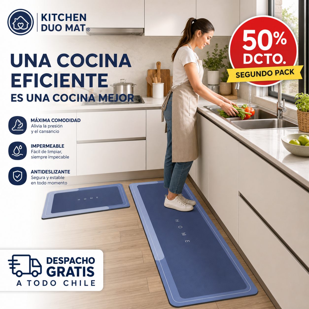 KITCHEN DUO MAT® SET DE ALFOMBRAS DE COCINA ABSORBENTES DE 2 PIEZAS.