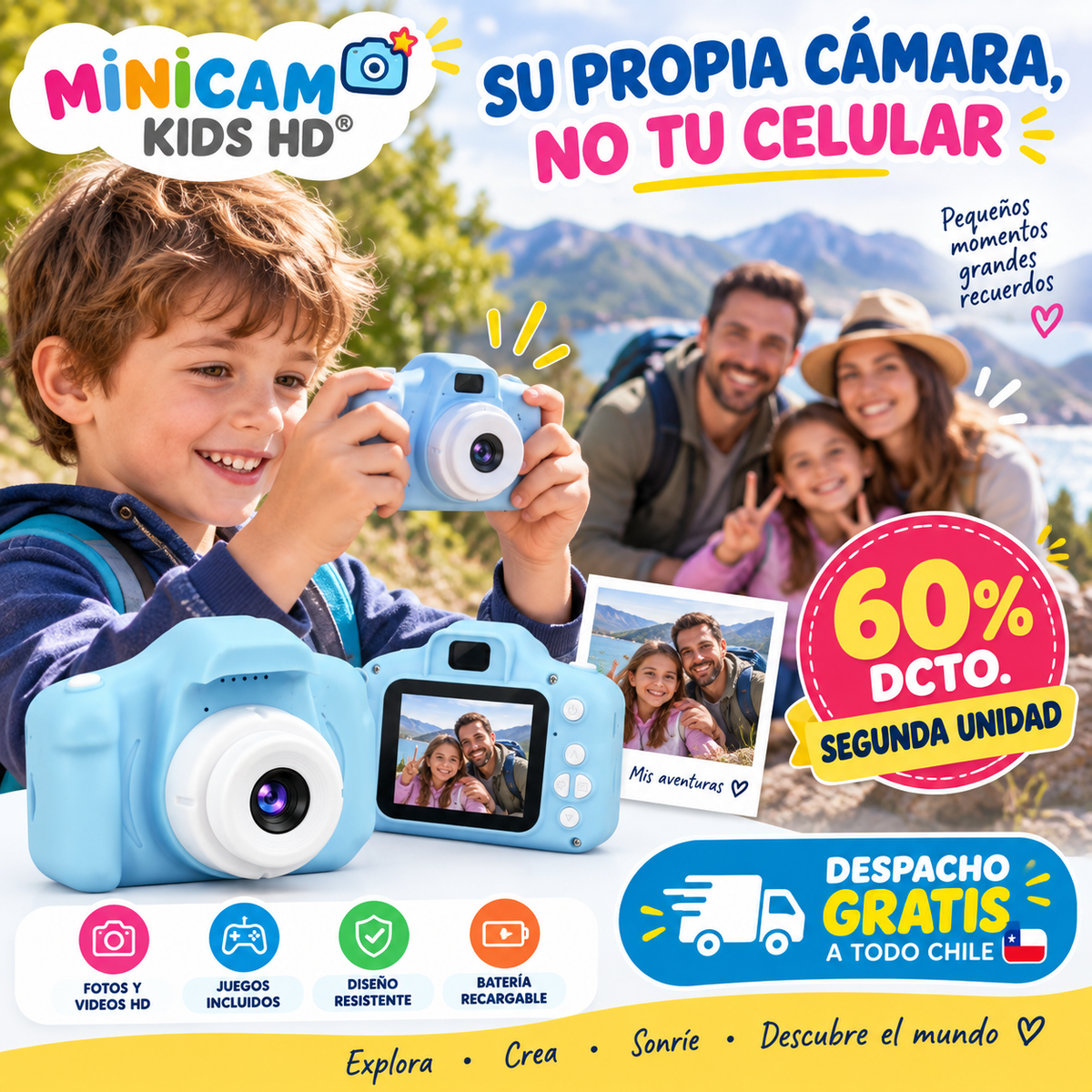 MINICAM KIDS HD® CÁMARA DIGITAL PARA NIÑOS - ¡SU PROPIA CÁMARA. NO TU CELULAR!