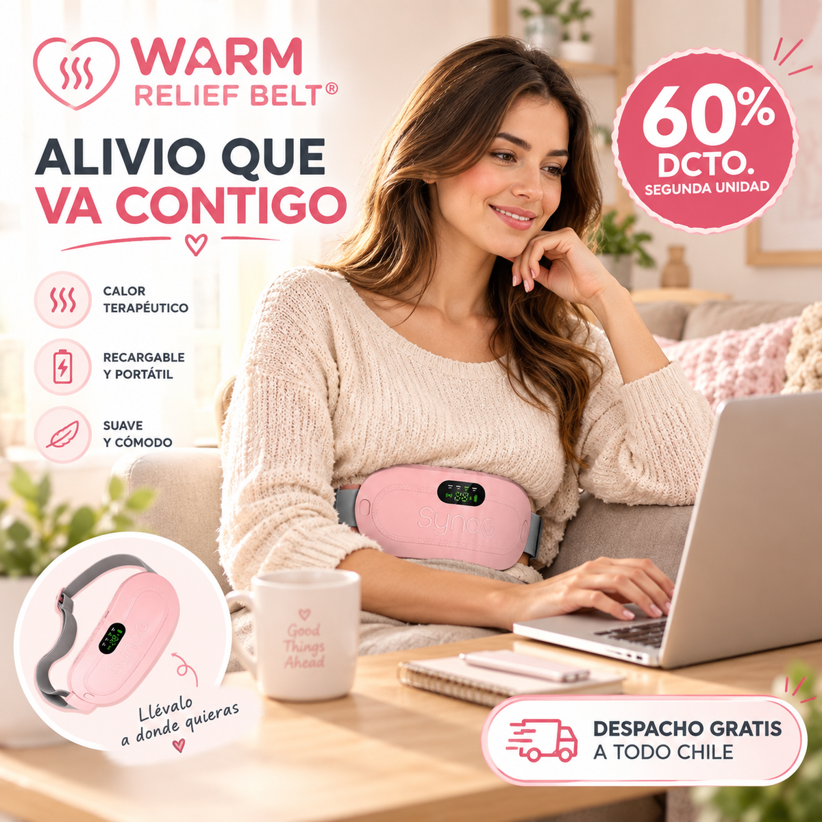 WARM RELIEF BELT® CINTURÓN CÓLICOS TÉRMICO PORTÁTIL ¡ALIVIO QUE VA CONTIGO!