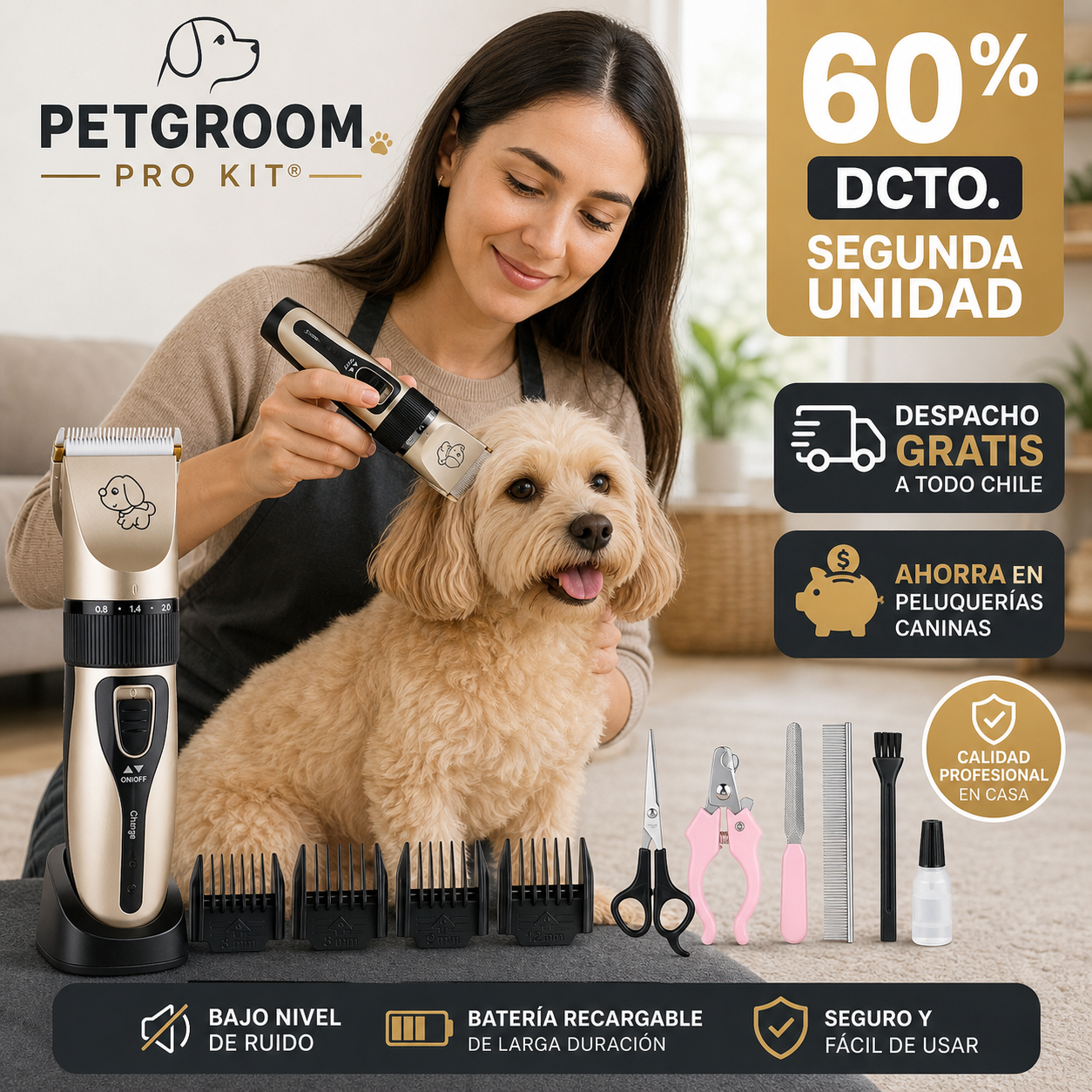 PETGROOM PRO KIT® KIT PROFESIONAL CORTADORA PELO MASCOTA ¡AHORRA EN PELUQUERÍAS CANINAS!
