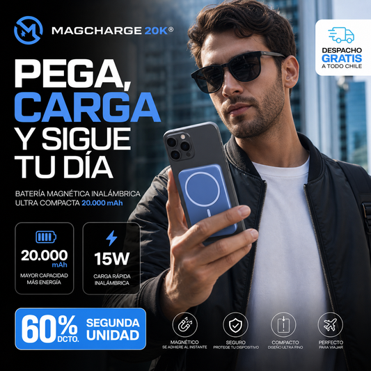 MAGCHARGE 20K® BATERÍA EXTERNA MAGNÉTICA 20.000 mAh PEGA, CARGA Y SIGUE TU DÍA