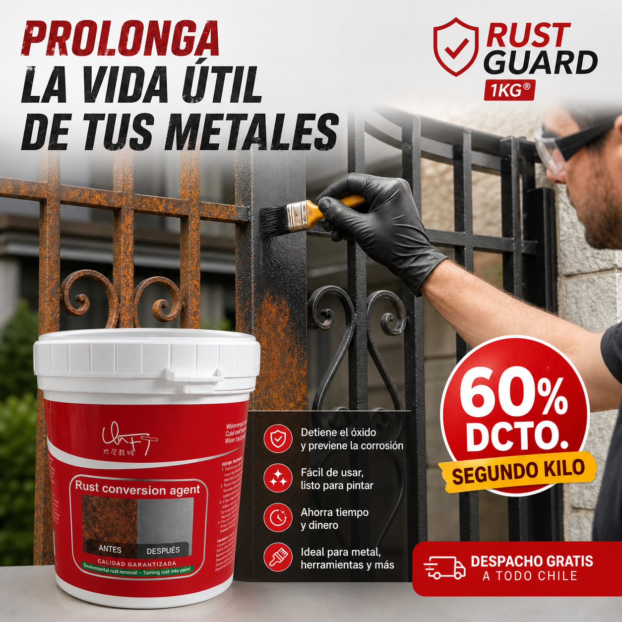 CONVERTIDOR DE ÓXIDO 1 KILO - ¡PROLONGA LA VIDA ÚTIL DE TUS SUPERFICIES METÁLICAS!
