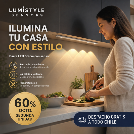 LUMISTYLE SENSOR® BARRA LED MODERNA CON SENSOR 50 CM ¡ILUMINA TU CASA CON ESTILO!