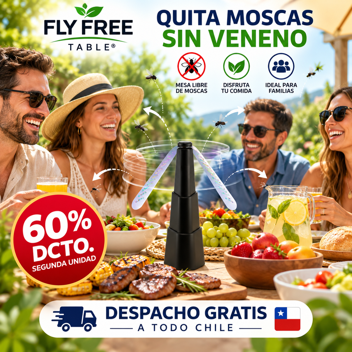 FLY FREE TABLE® VENTILADOR REPELENTE DE MOSCAS ¡QUITA MOSCAS SIN VENENO!
