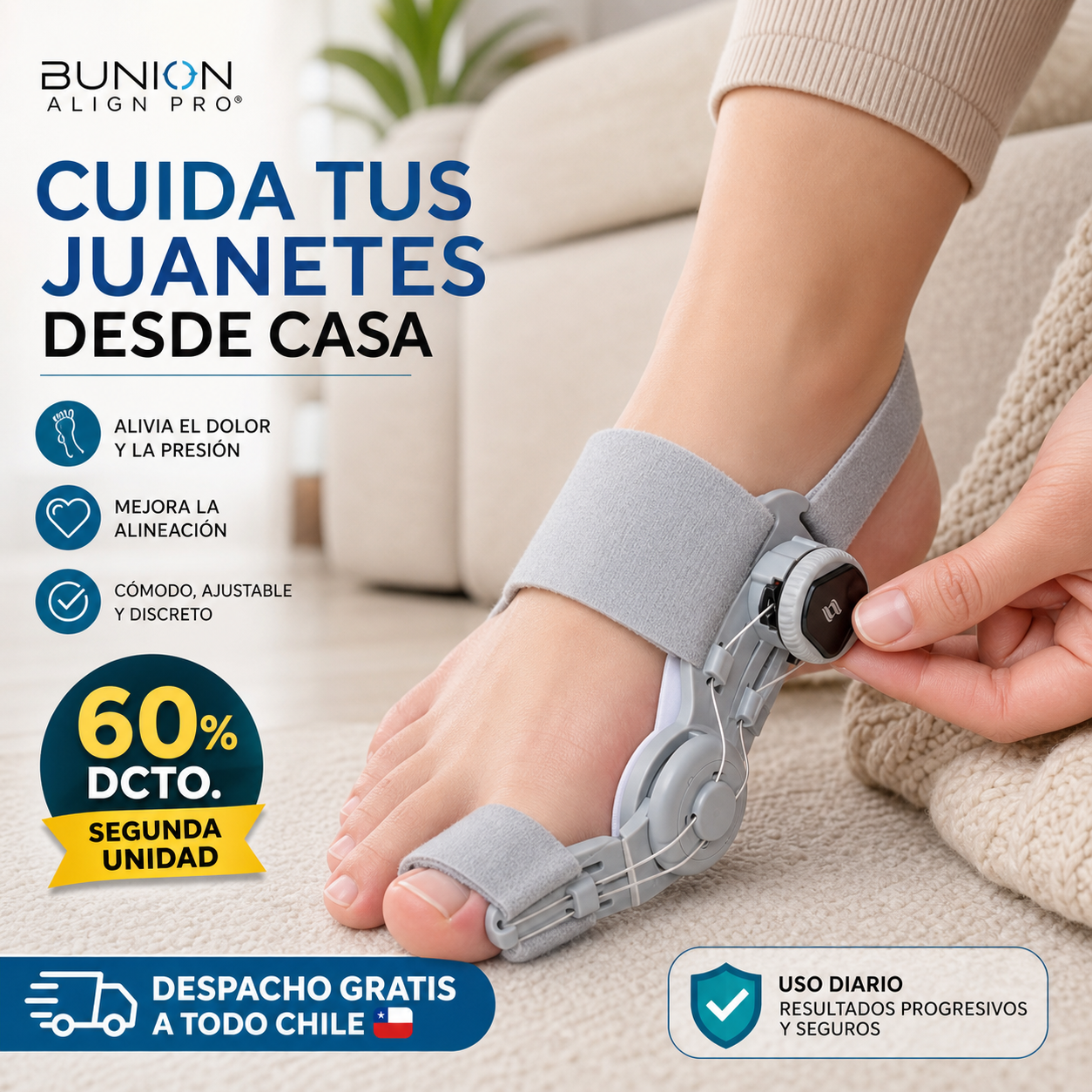 BUNION ALIGN PRO® CORRECTOR AJUSTABLE DE JUANETES ¡CUIDA TUS JUANETES DESDE CASA!