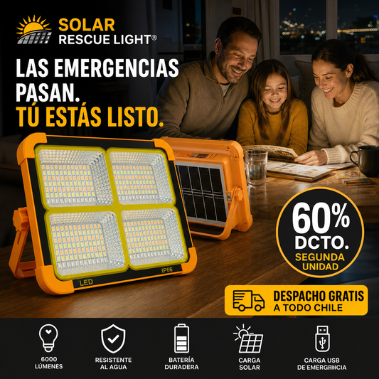 SOLAR RESCUE LIGHT® LÁMPARA LED SOLAR DE EMERGENCIA. LAS EMERGENCIAS PASAN ¡TÚ SIEMPRE ESTÁS LISTO!