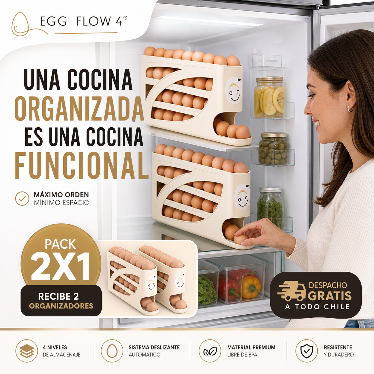 EGG FLOW 4® DISPENSADOR DE HUEVOS DE CUATRO NIVELES Una cocina organizada es una cocina funcional