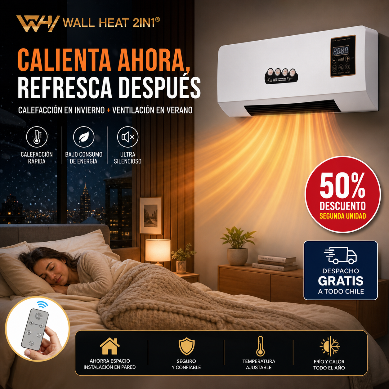 WALL HEAT 2IN1® CALEFACTOR + VENTILADOR DE PARED Calienta ahora. Refresca después.