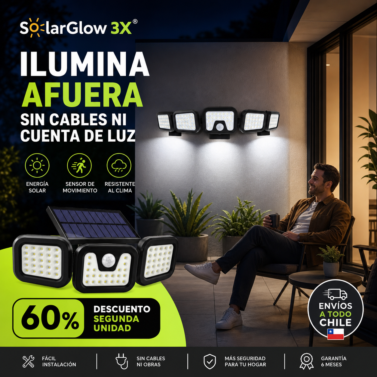 SOLARGLOW 3X® 3 LÁMPARAS LED SOLAR PARA EXTERIORES Ilumina afuera sin cables ni cuenta de luz