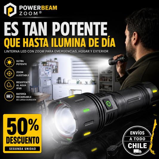 POWERBEAM ZOOM® LINTERNA LED CON ZOOM ¡Tan potente que ilumina de día!