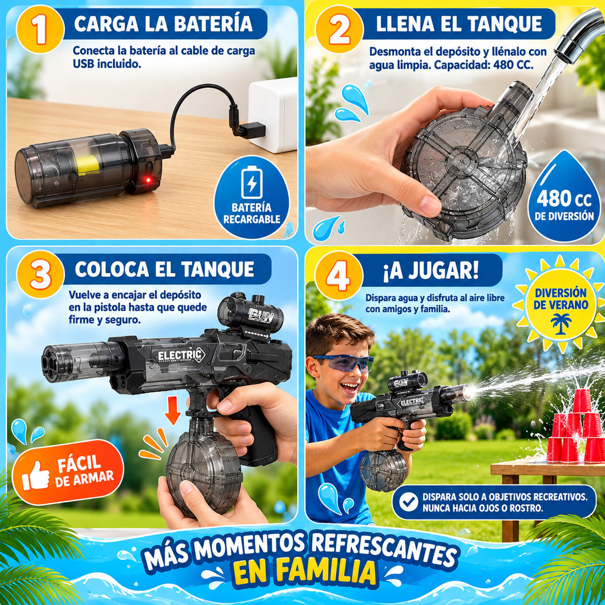 AQUA BLASTER X PISTOLA DE AGUA SÚPER ELÉCTRICA ¡EL JUGUETE QUE SE ROBA EL VERANO!