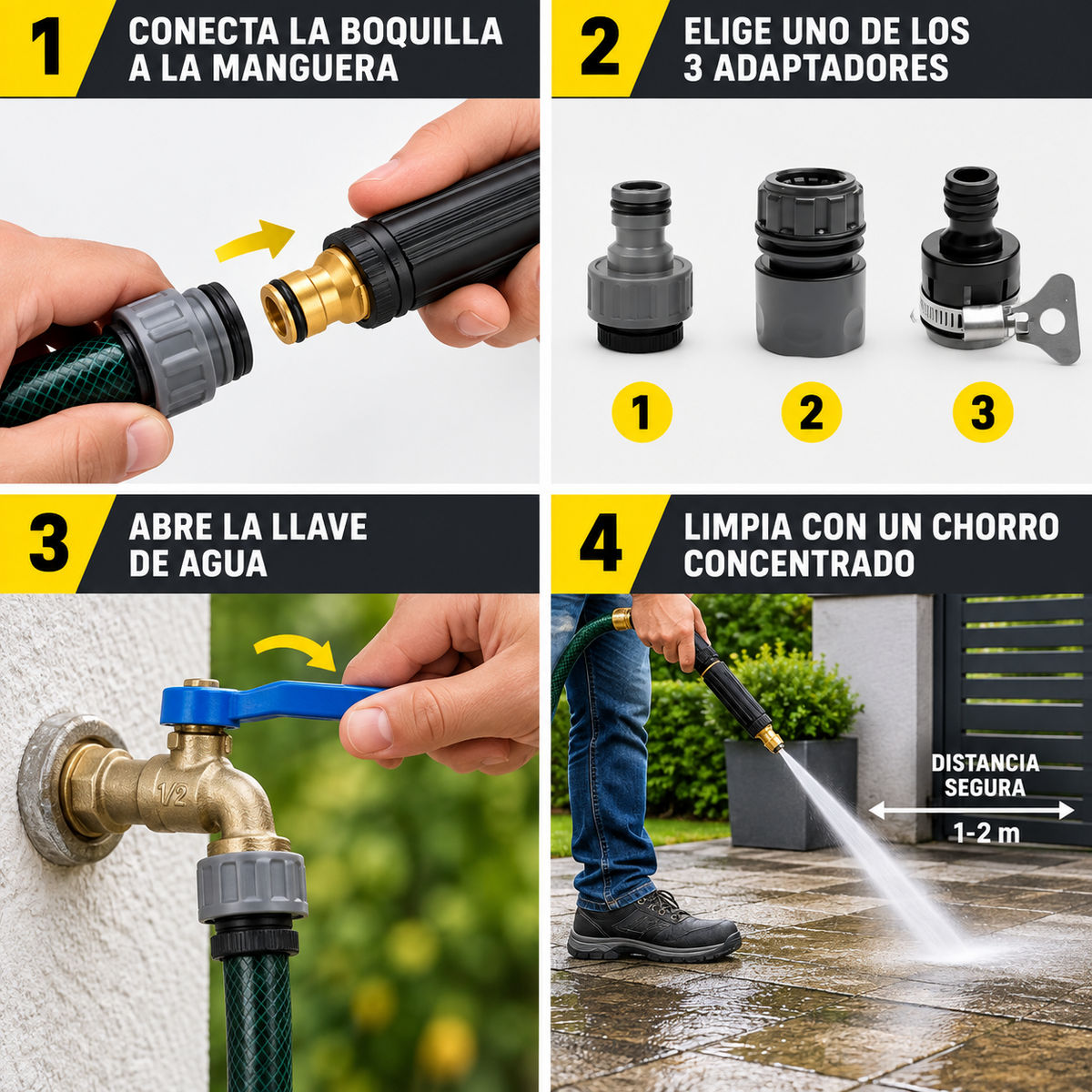 POWERJET 3X® PISTOLA DE ALTA PRESIÓN 3 EN 1 ¡DALE POTENCIA A LA MANGUERA QUE YA TIENES!