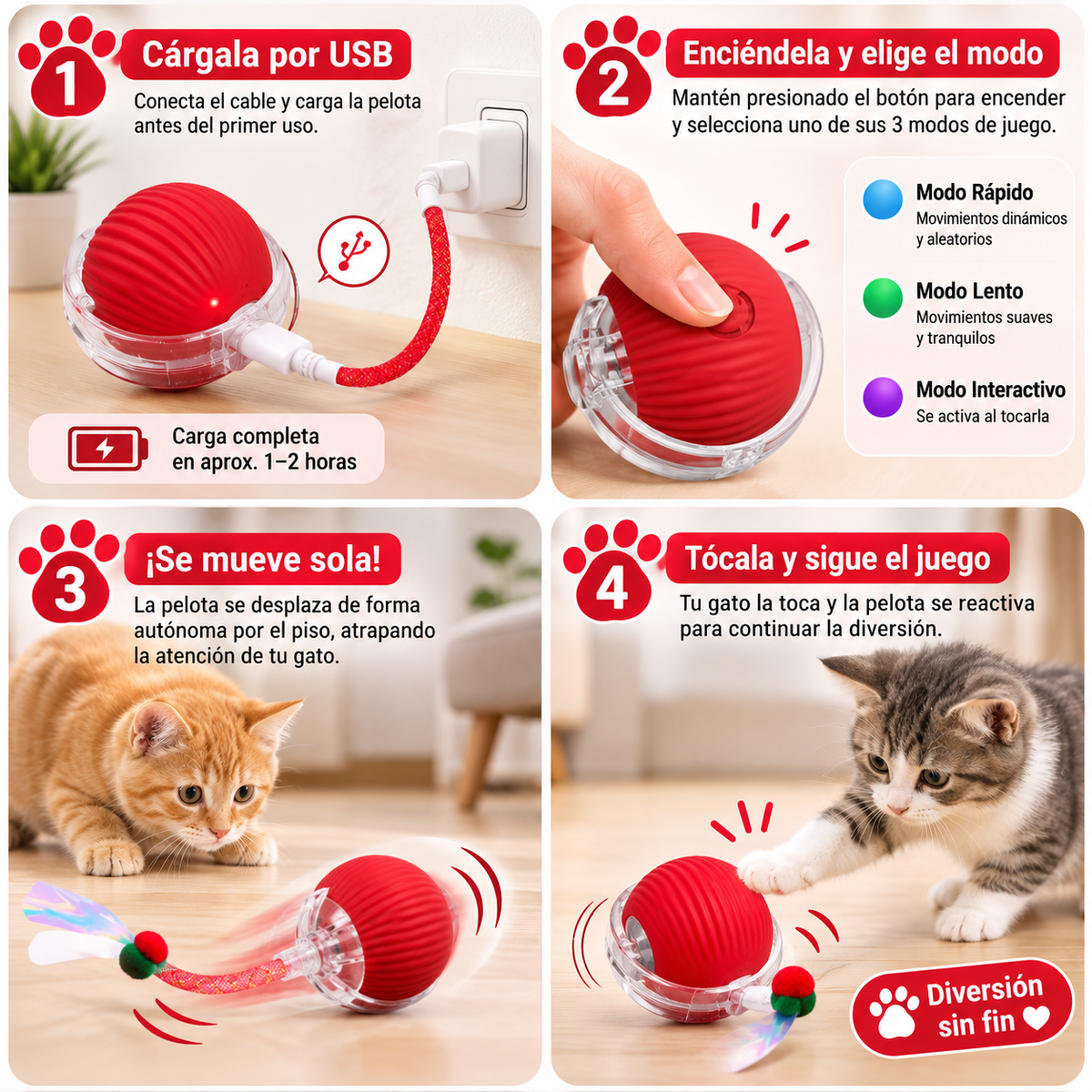 HUNTY BALL PELOTA INTELIGENTE INTERACTIVA PARA GATOS ¡JUEGA AUNQUE TÚ ESTÉS OCUPADO!
