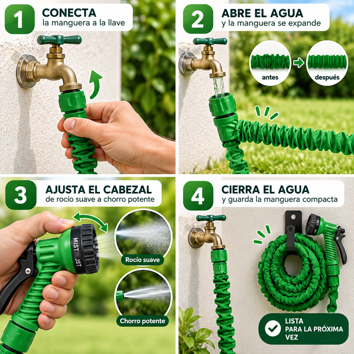 PROJET FLEX MANGUERA EXTENSIBLE PARA JARDÍN ¡COMPACTA. LIVIANA. LISTA PARA TODO!