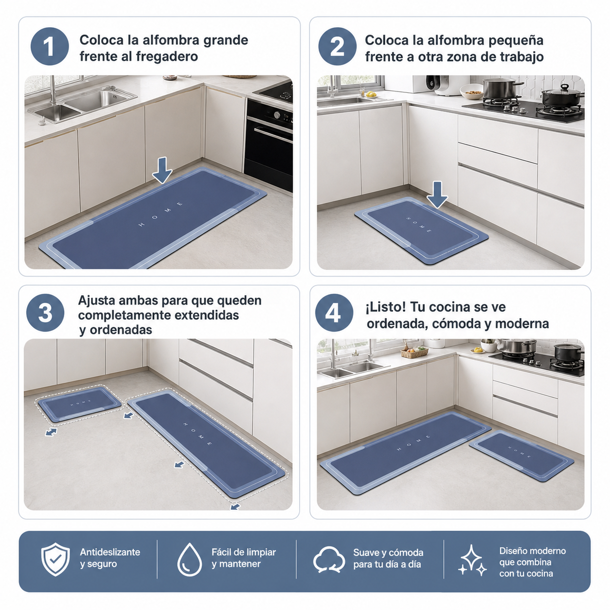 KITCHEN DUO MAT® SET DE ALFOMBRAS DE COCINA ABSORBENTES DE 2 PIEZAS.
