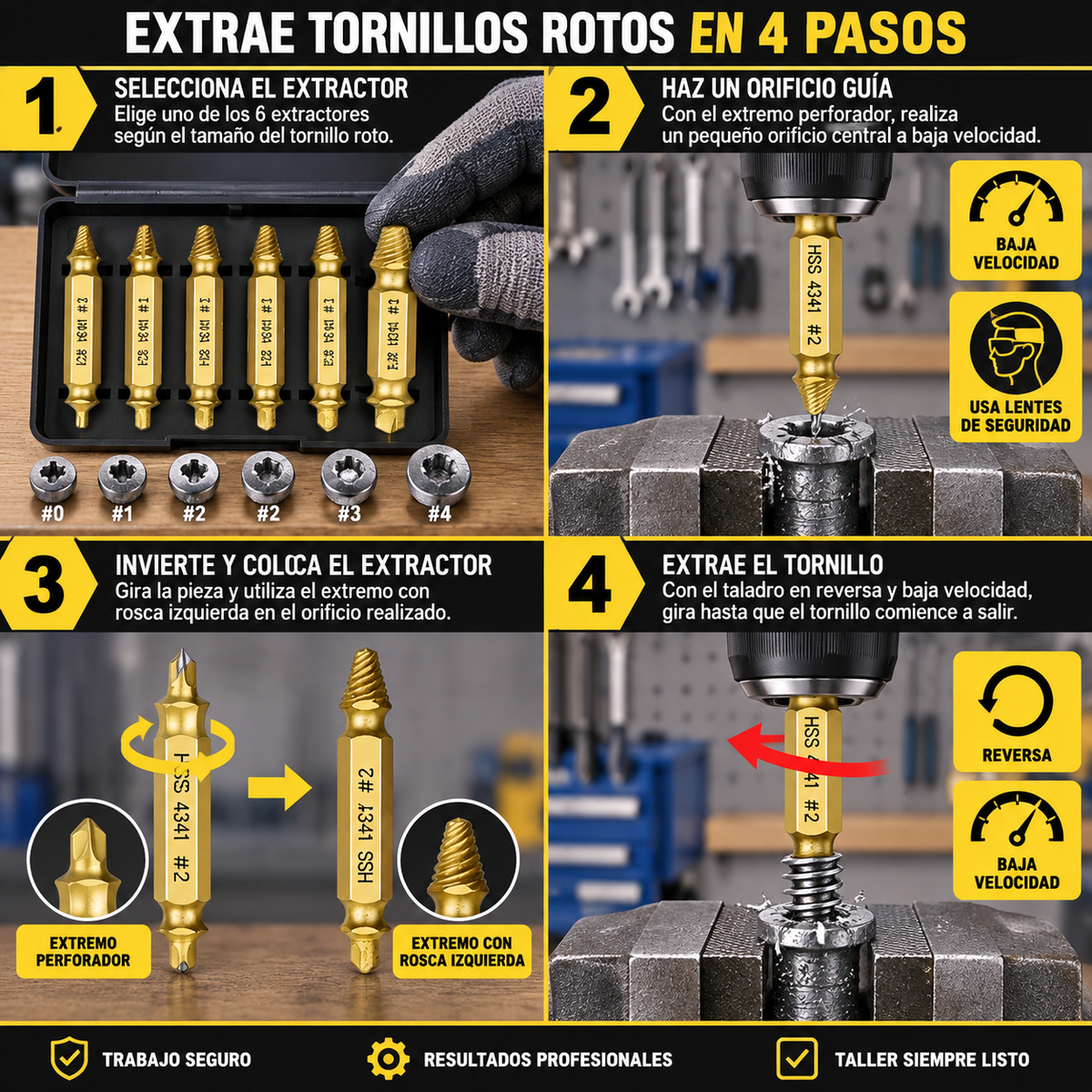 SCREW RESCUE 6® EXTRACTOR DE TORNILLOS Y PERNOS ROTOS ¡NO PUEDE FALTAR EN TU CAJA DE HERRAMIENTAS!